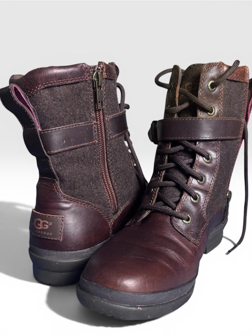 UGG Waterproof Shearling Leather Combat Boots Brown Size 7.5